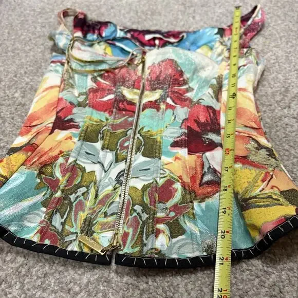 Roberto Cavalli S/S 2003 Bustier Corset Floral Abstract Denim Silk Top Vintage - Picture 4 of 12